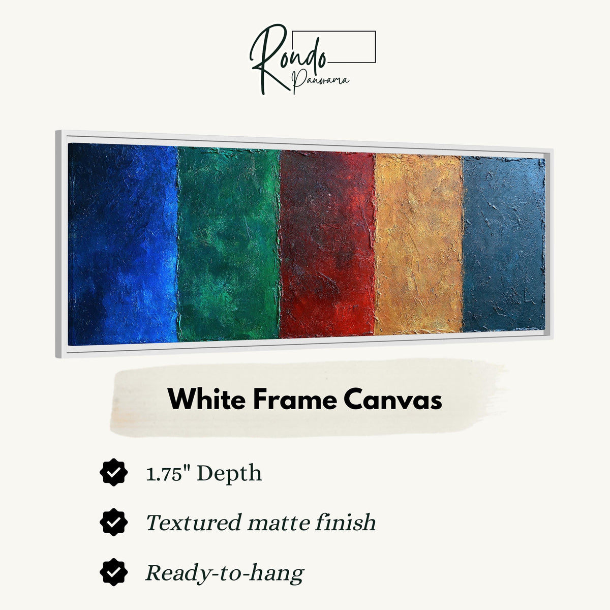 Textured jewel tone vertical bands canvas print in a white floating frame