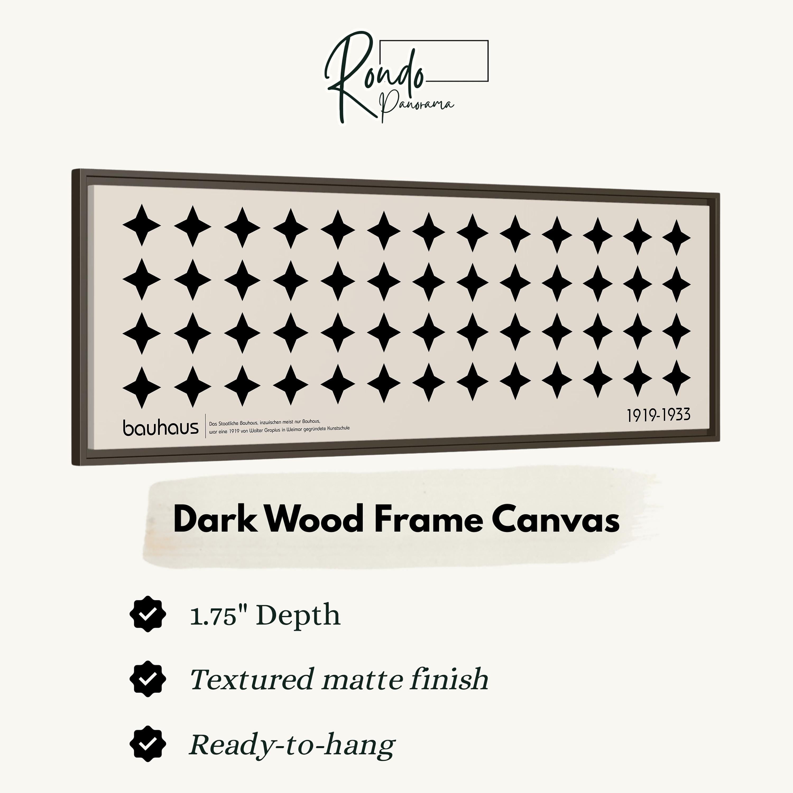 The image is a dark wood frame canvas with a star pattern design.