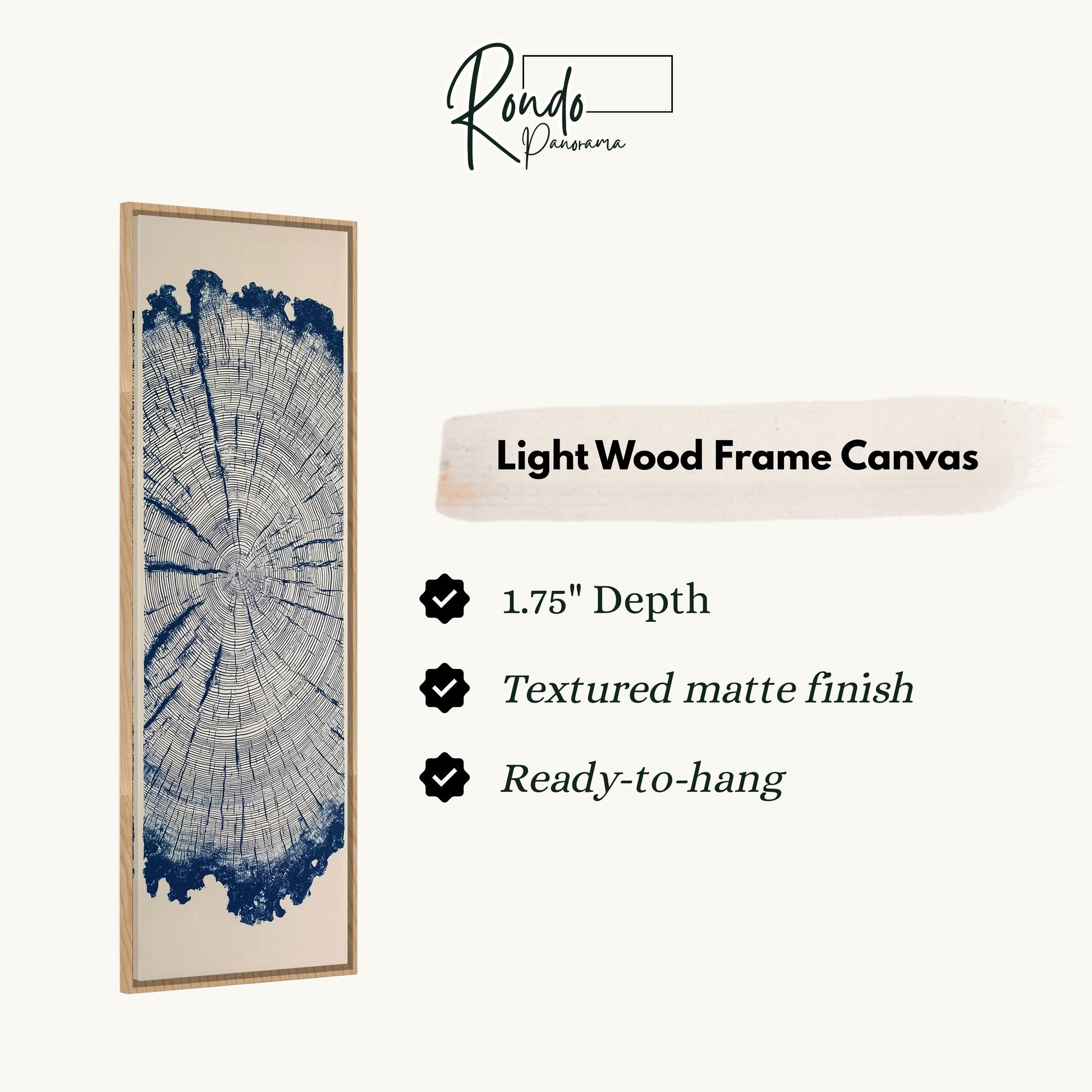 a light wood frame canvas with a detailed tree trunk design in blue and white.