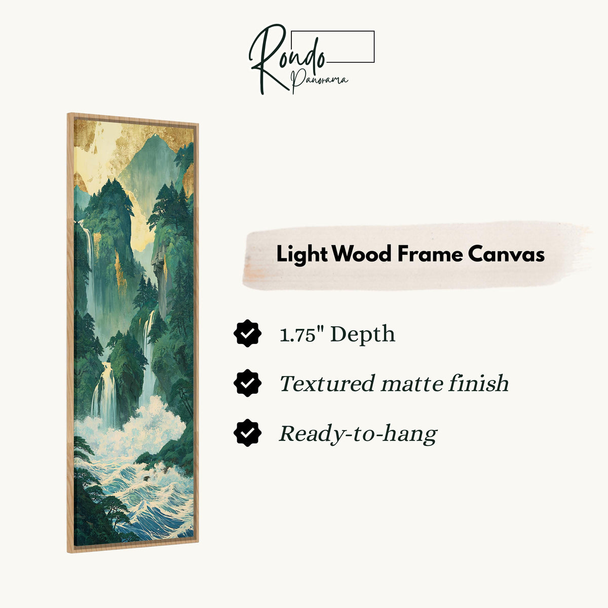 Emerald waterfall gorge canvas print in a light wood floating frame