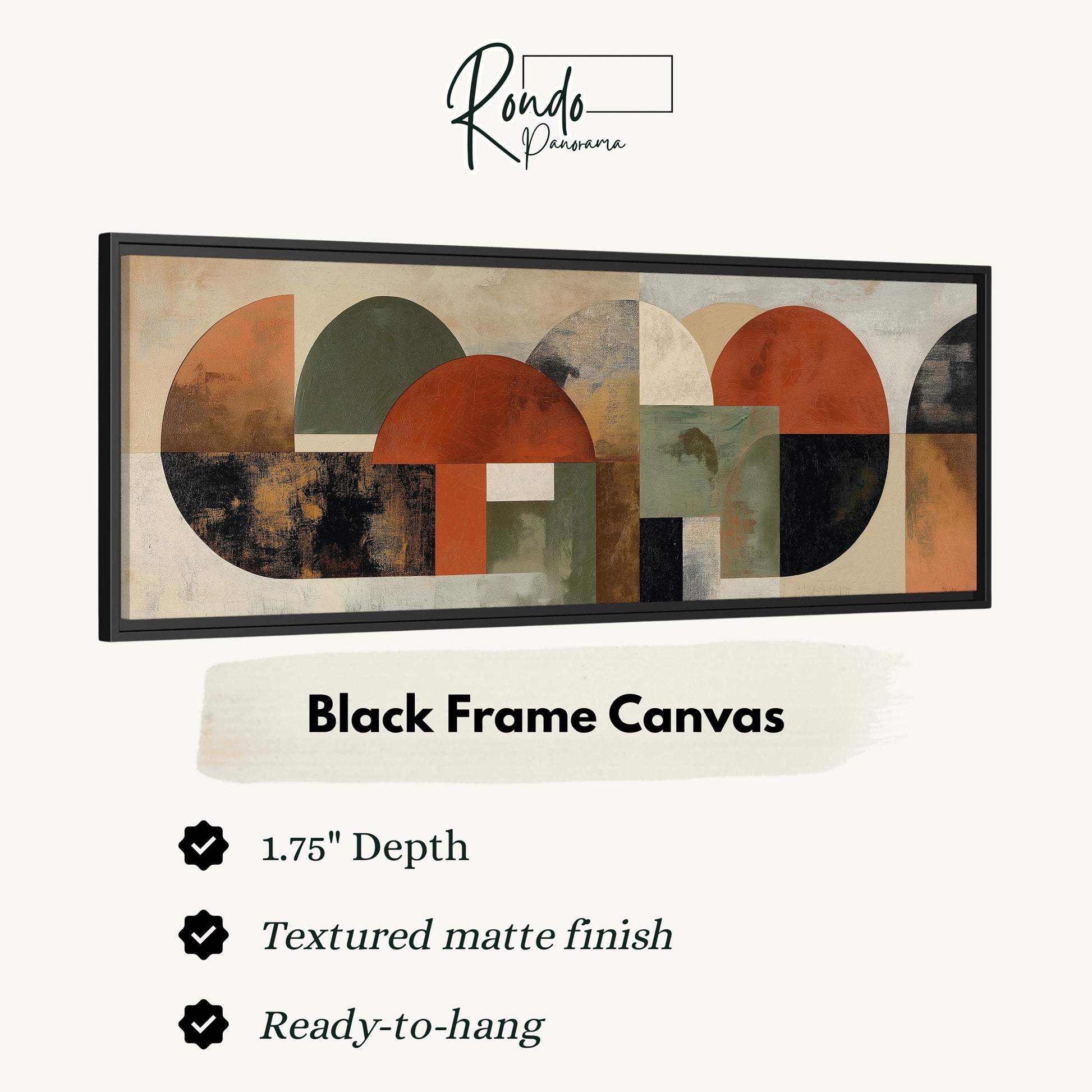 The image is a black frame canvas with a geometric abstract design featuring various shapes and colors.