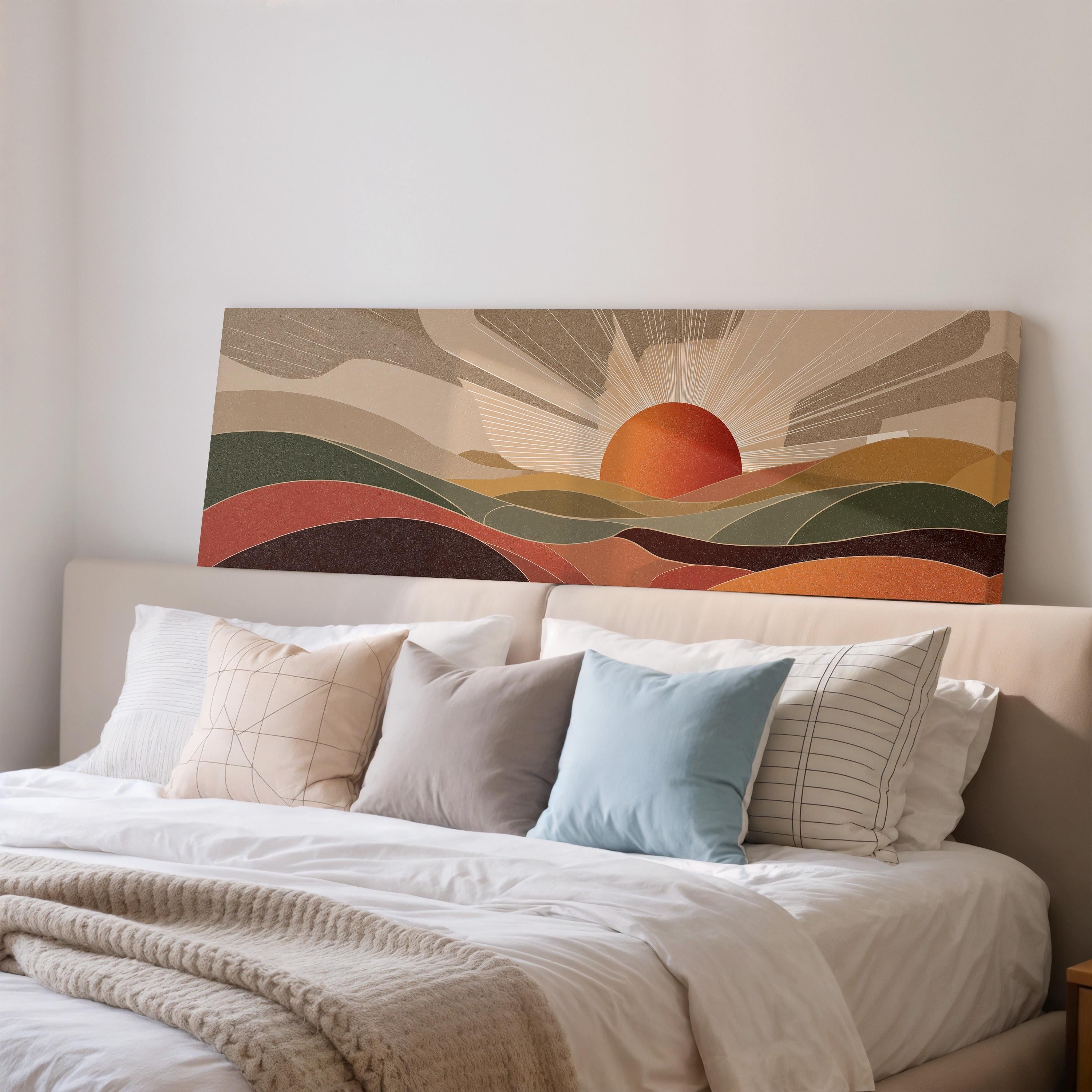 Mid Century Modern Sunset Landscape - Wide Panoramic Canvas