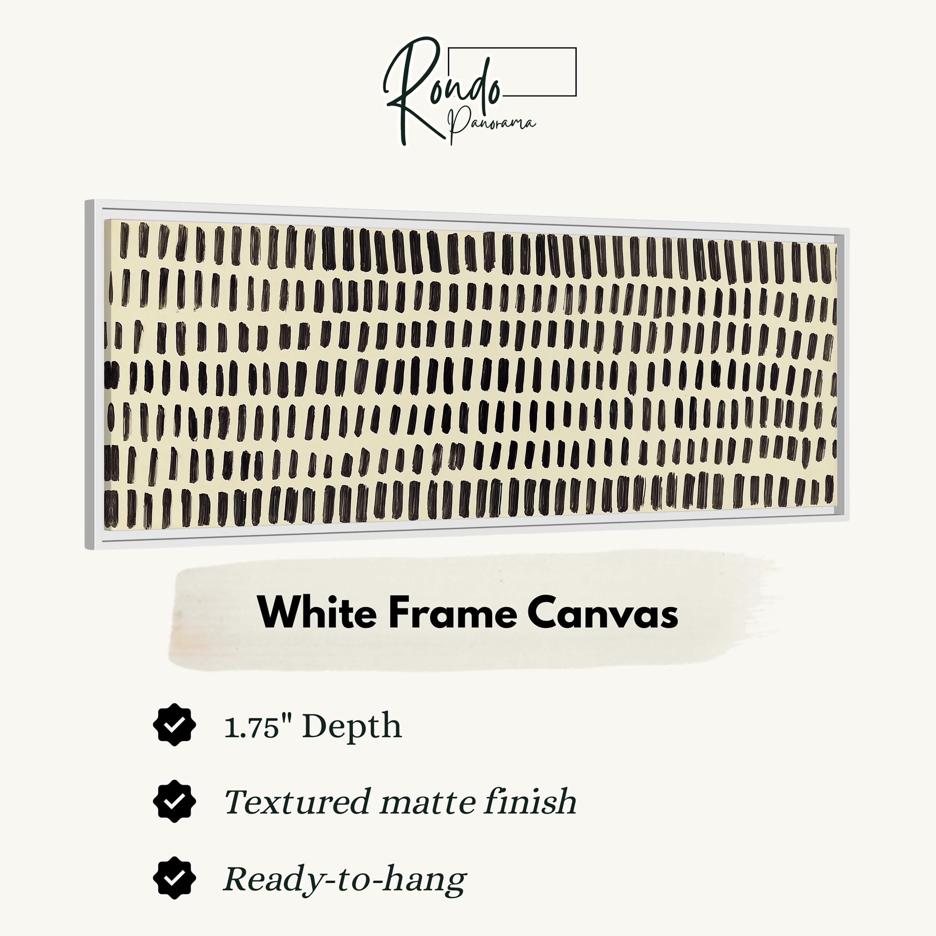a white frame canvas with a black and white striped pattern.