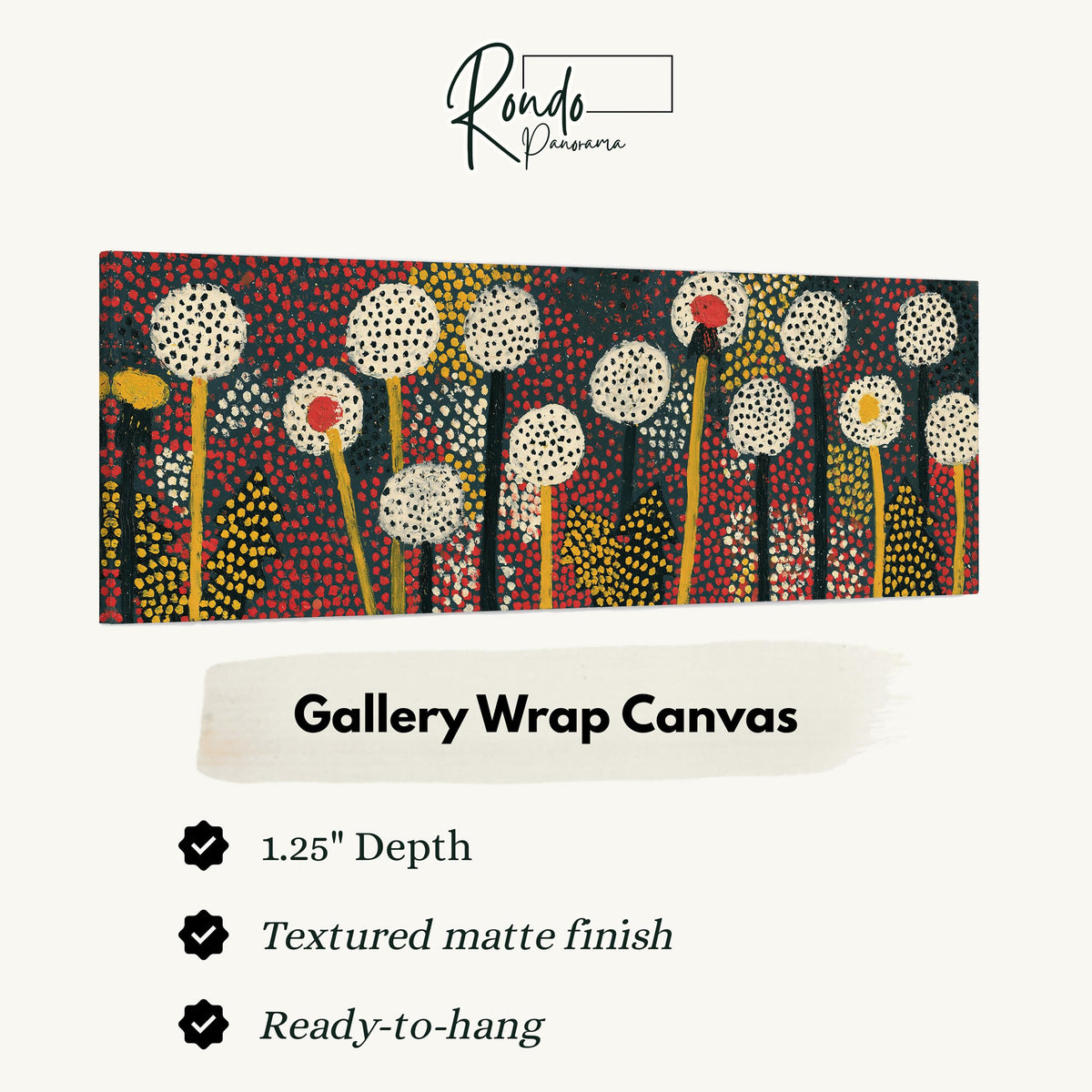 Dotted dandelion meadow gallery wrap canvas with the image wrapped around the edges