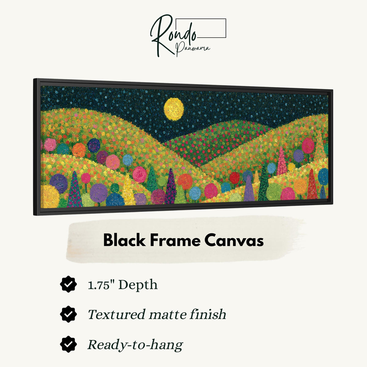 Moonlit pastel flower hills canvas print in a black floating frame