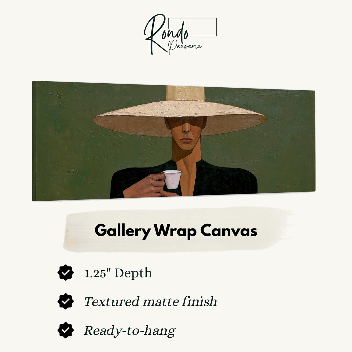 Shadowed woman in a sun hat with espresso gallery wrap canvas with the image wrapped around the edges