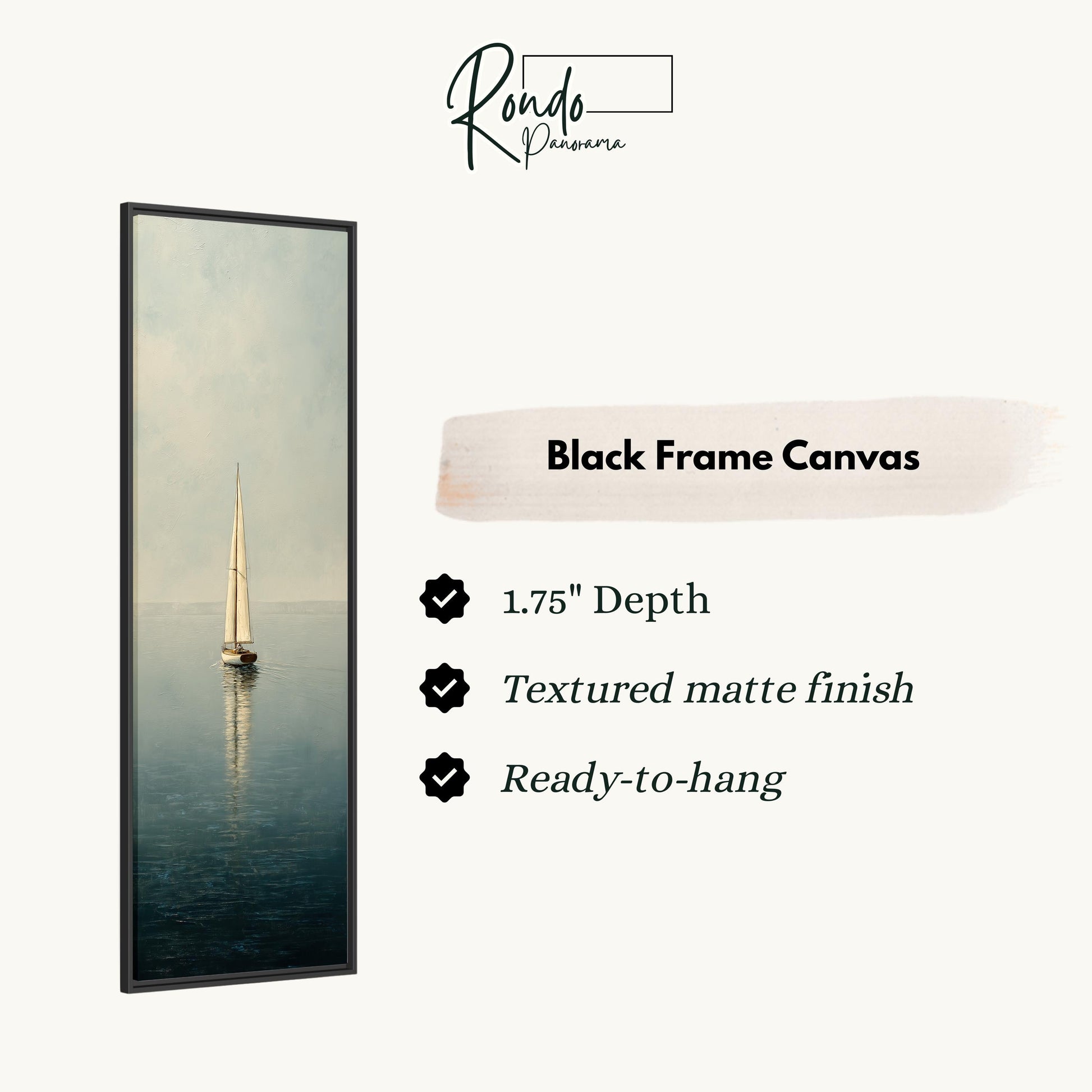 a black frame canvas depicting a sailboat on the water.