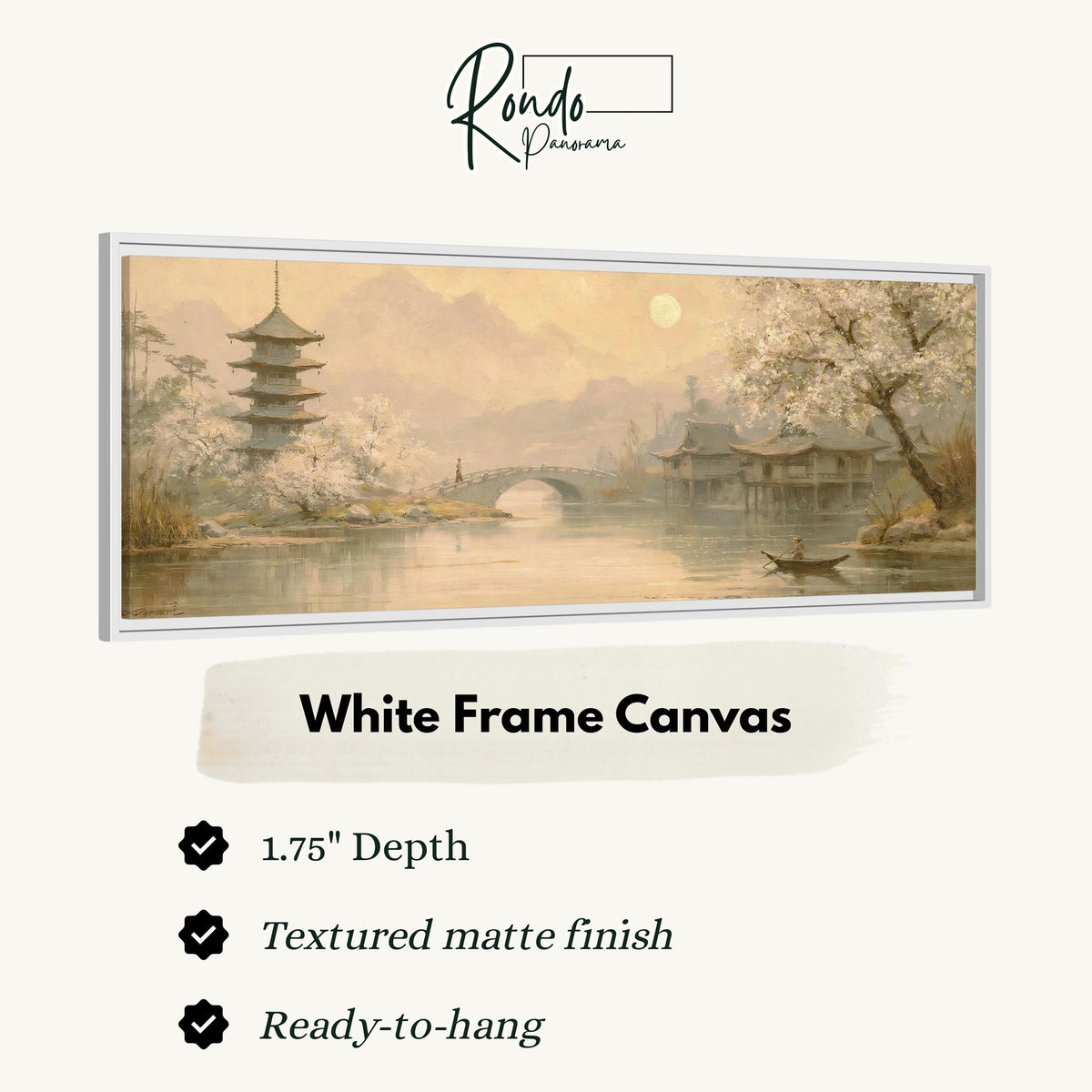 Pagoda and stone bridge at dusk canvas print in a white floating frame
