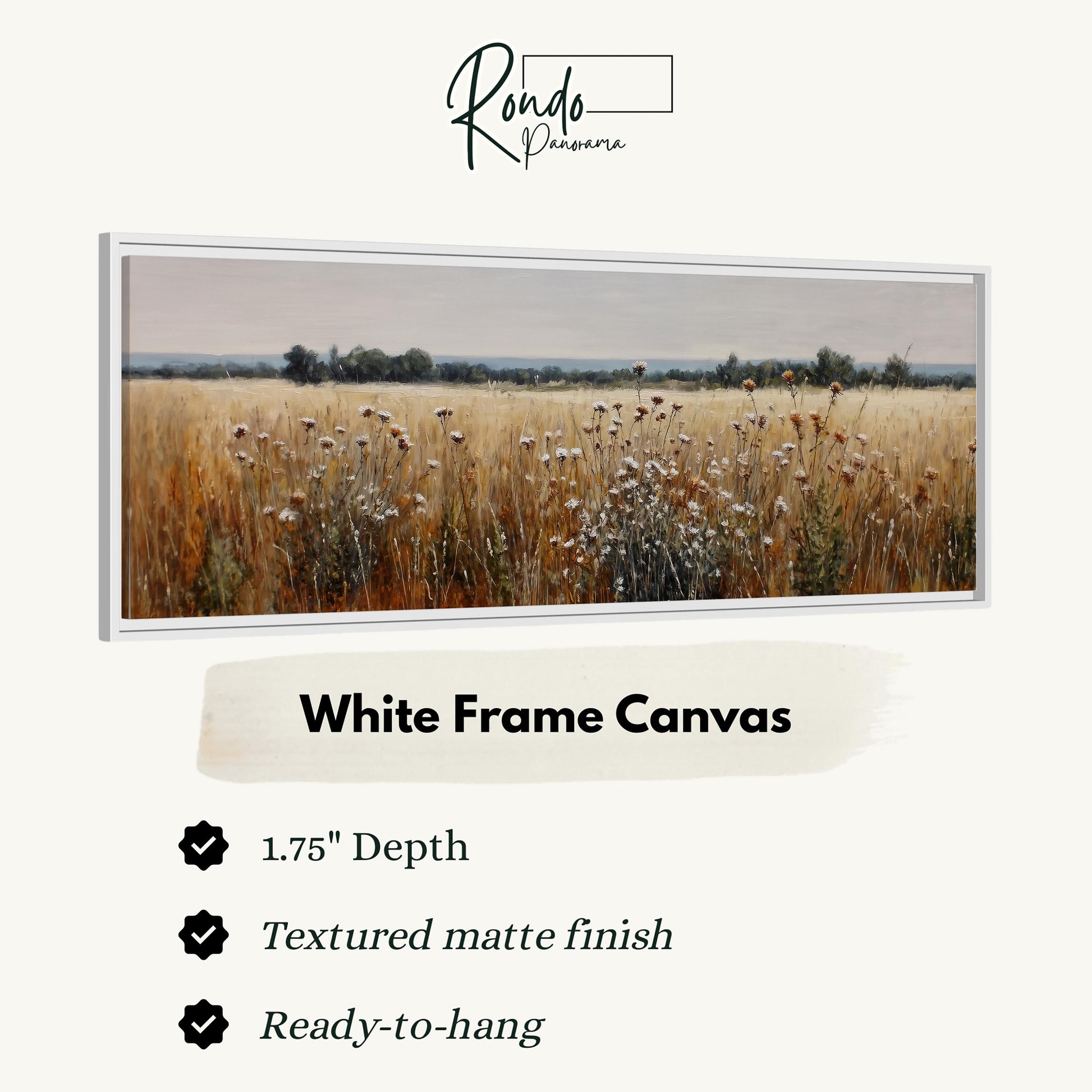 The image is a white frame canvas depicting a field of tall grass with flowers.
