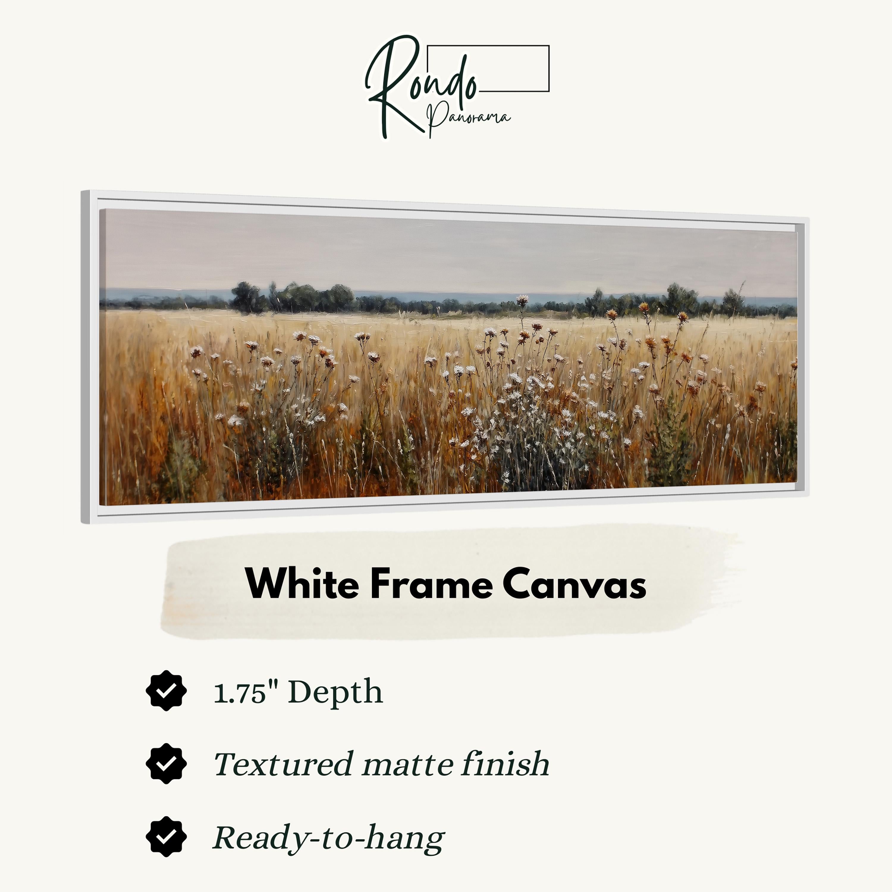 The image is a white frame canvas depicting a field of tall grass with flowers.
